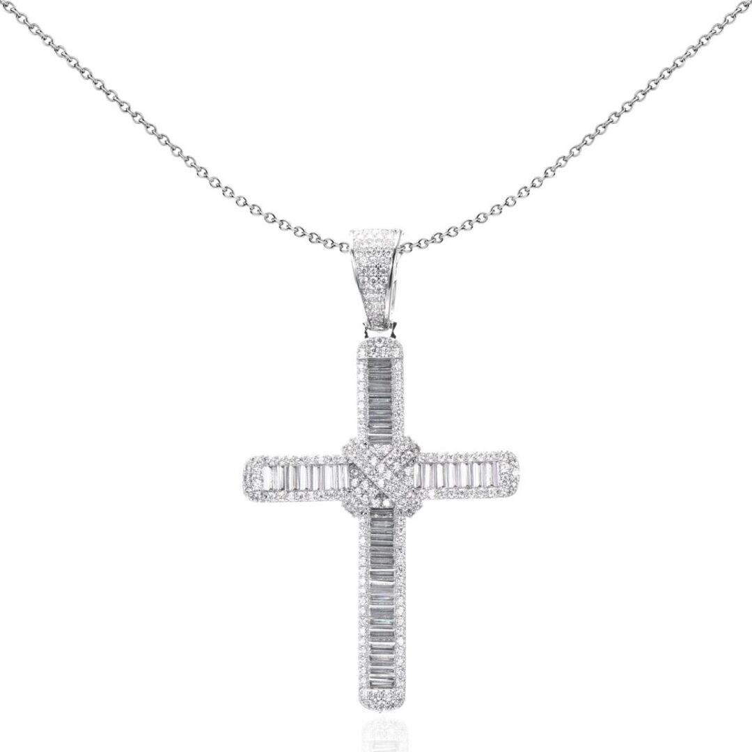 Unisex Silver  CZ Kiss Wrap Shimmering Cross Pendant Necklace - GVX091