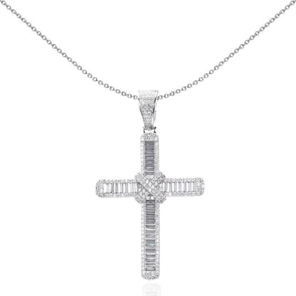 Unisex Silver  CZ Kiss Wrap Shimmering Cross Pendant Necklace - GVX091