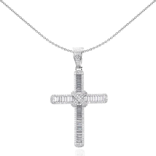 Unisex Silver  CZ Kiss Wrap Shimmering Cross Pendant Necklace - GVX091