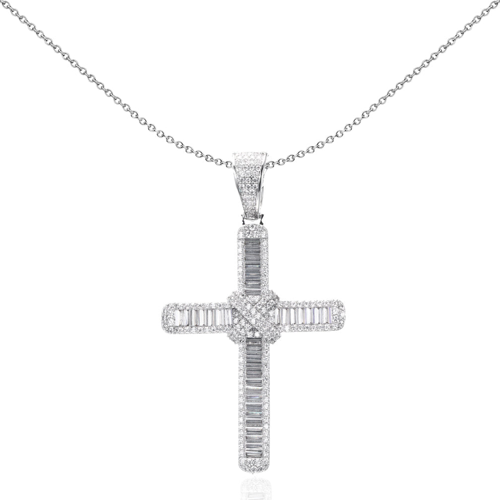 Unisex Silver  CZ Kiss Wrap Shimmering Cross Pendant Necklace 18" - GVX091