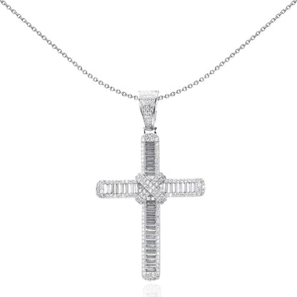 Unisex Silver  CZ Kiss Wrap Shimmering Cross Pendant Necklace 18" - GVX091