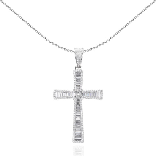 Unisex Silver  Byzantine Knot Shimmering Cross Pendant Necklace - GVX092