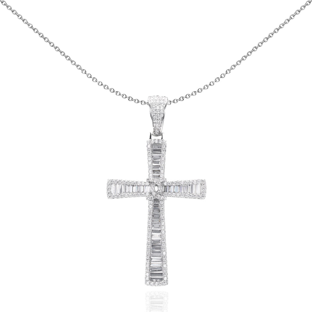 Unisex Silver  CZ Byzantine Knot Shimmering Cross Necklace 18" - GVX092