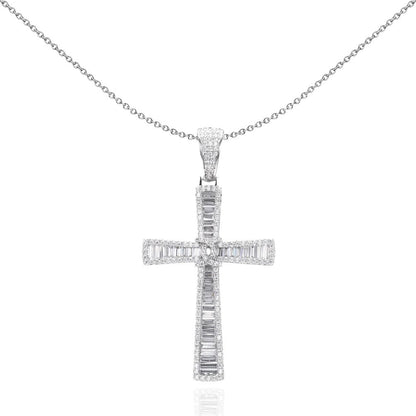Unisex Silver  CZ Byzantine Knot Shimmering Cross Necklace 18" - GVX092