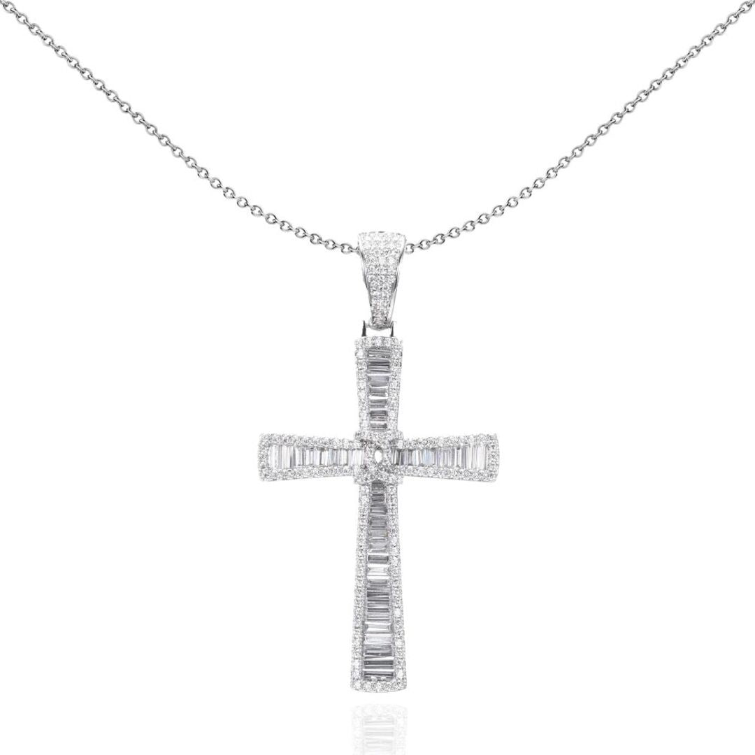Unisex Silver  CZ Byzantine Knot Shimmering Cross Necklace - GVX092
