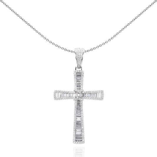 Unisex Silver  CZ Byzantine Knot Shimmering Cross Necklace - GVX092