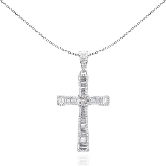 Unisex Silver  CZ Byzantine Knot Shimmering Cross Necklace 18" - GVX092