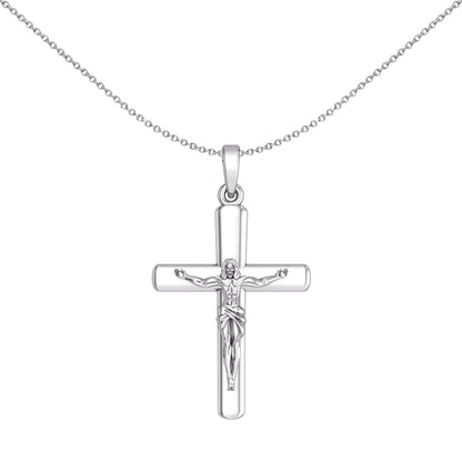 Unisex Silver  Rounded Latin Crucifix Cross Pendant Necklace 18" - GVX093