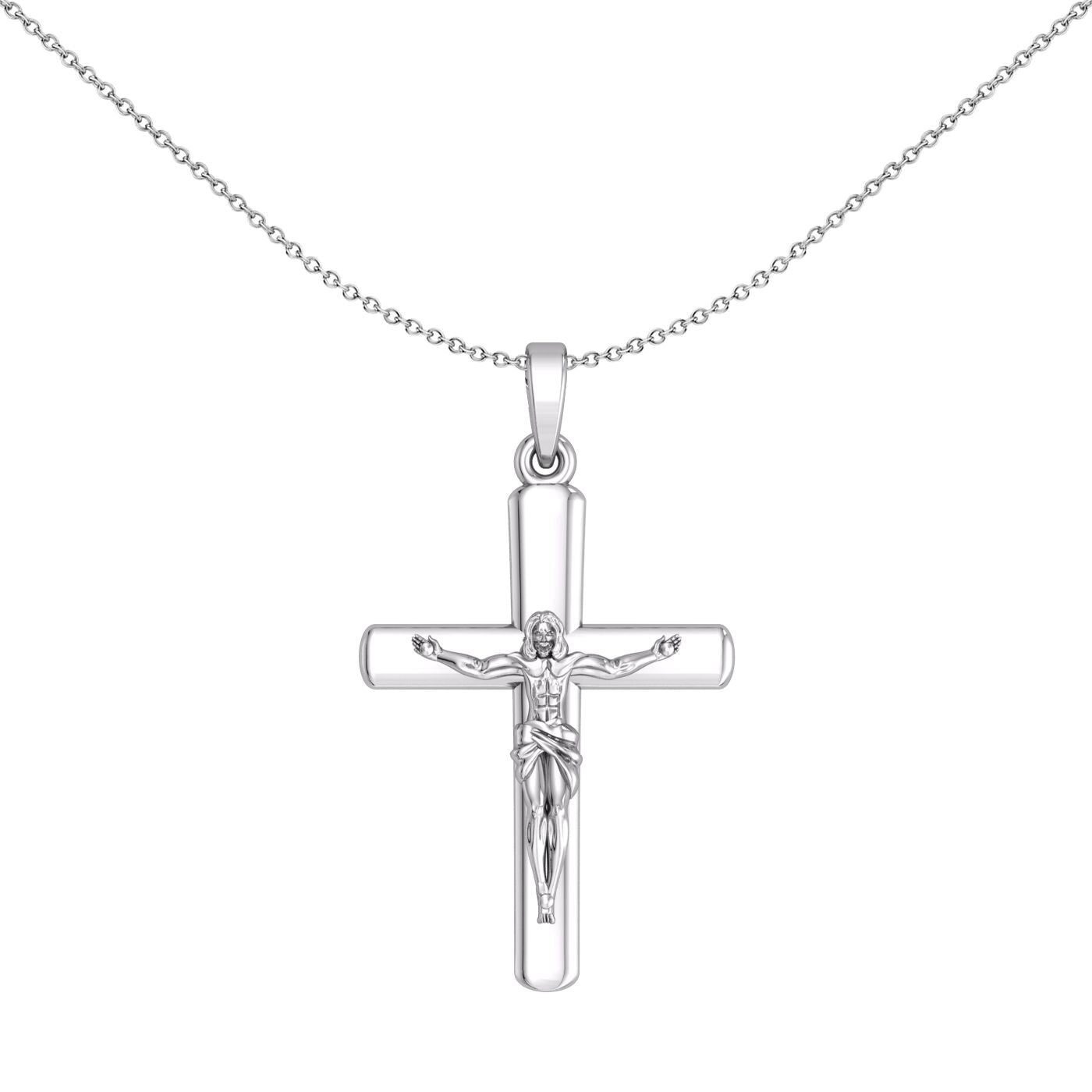 Unisex Silver  Rounded Latin Crucifix Cross Pendant Necklace - GVX093