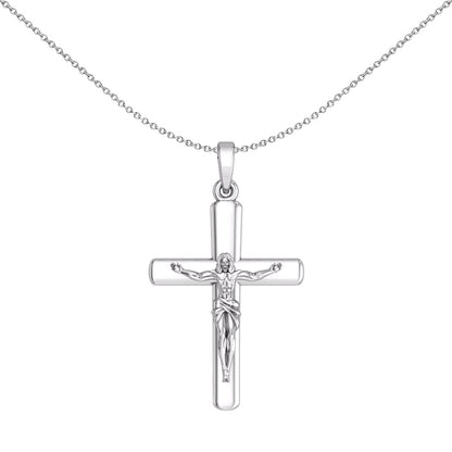 Unisex Silver  Rounded Latin Crucifix Cross Pendant Necklace - GVX093