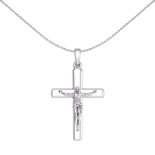 Unisex Silver  Rounded Latin Crucifix Cross Pendant Necklace - GVX093