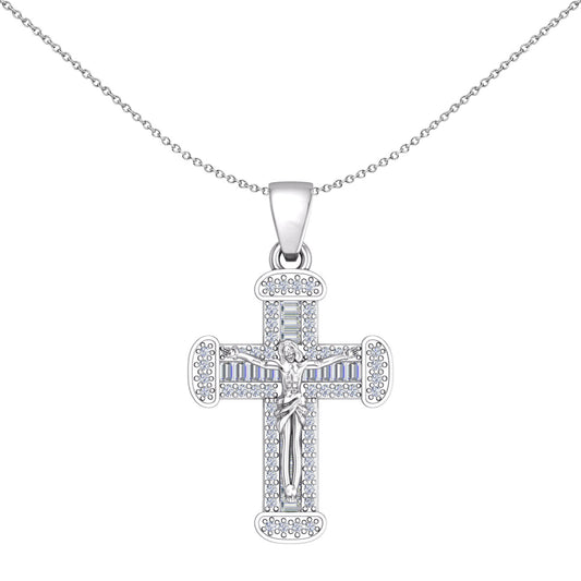Unisex Silver CZ Crucifix Cross Necklace - GVX094