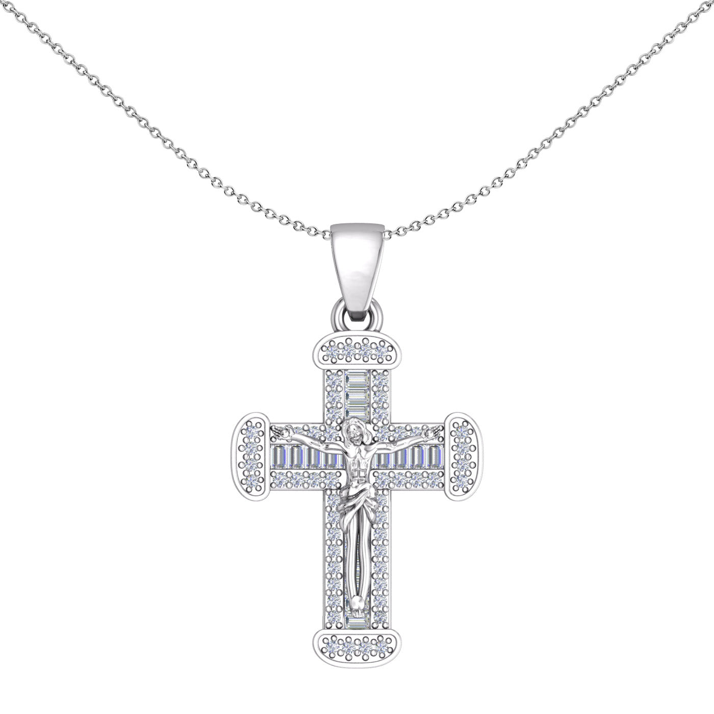 Unisex Silver CZ Crucifix Cross Necklace - GVX094