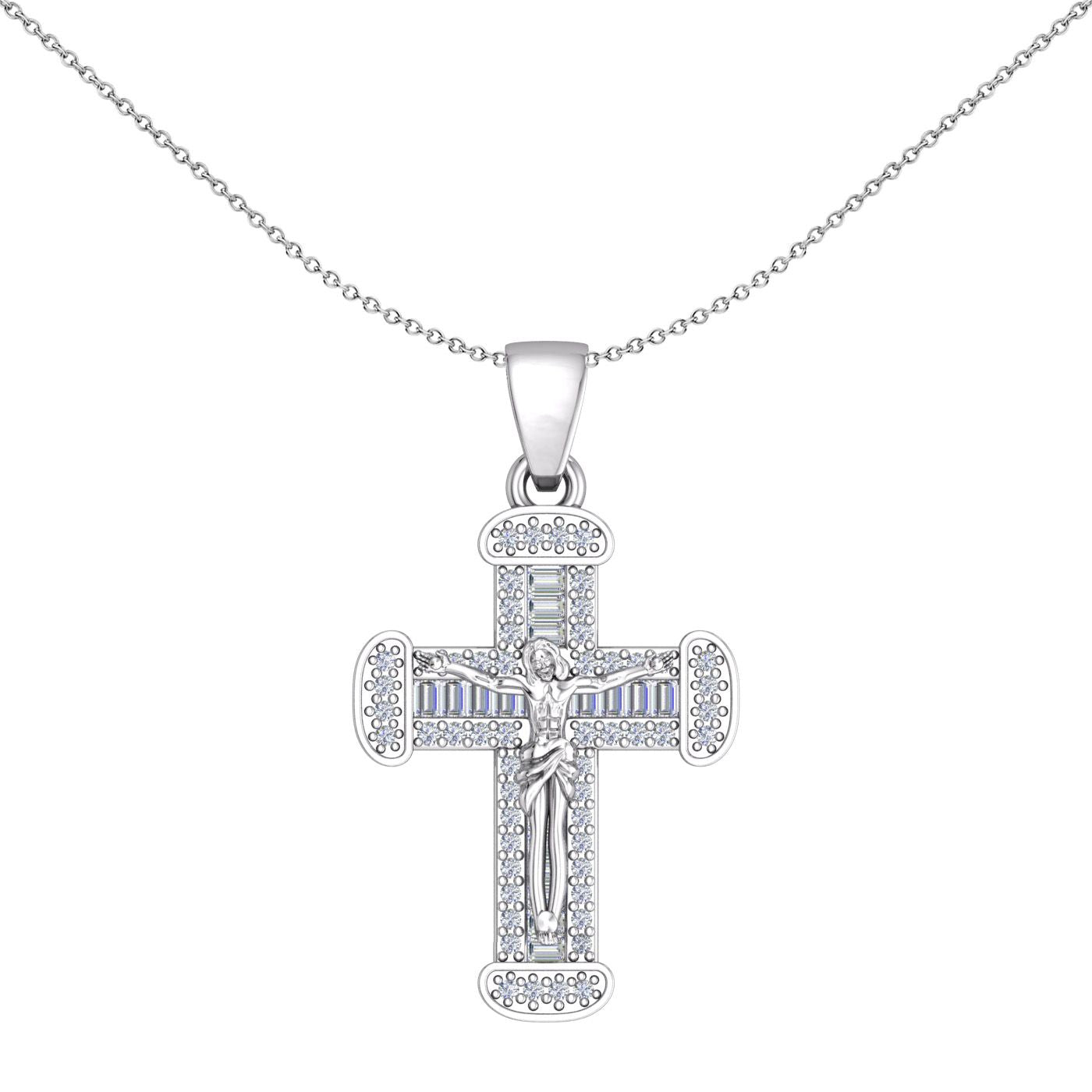 Unisex Silver  CZ Byzantine Shimmering Crucifix Cross Necklace 18" - GVX094