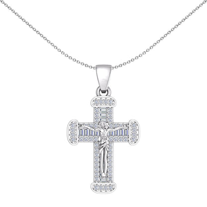 Unisex Silver  CZ Byzantine Shimmering Crucifix Cross Necklace - GVX094