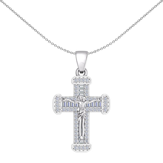 Unisex Silver  CZ Byzantine Shimmering Crucifix Cross Necklace - GVX094