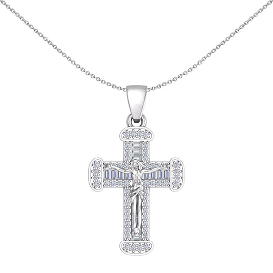 Unisex Silver  CZ Byzantine Shimmering Crucifix Cross Necklace 18" - GVX094
