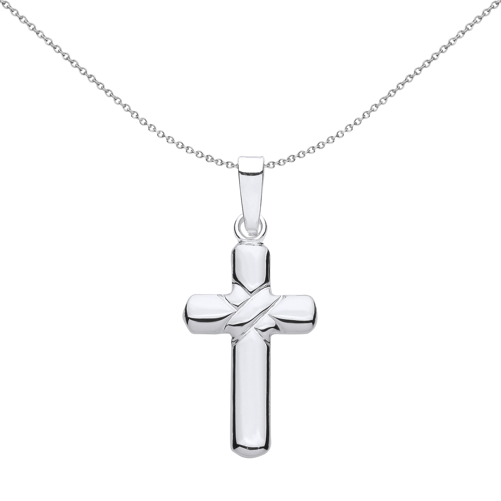 Unisex Silver  Kiss Wrap Plain Rounded Cross Pendant Necklace - GVX095