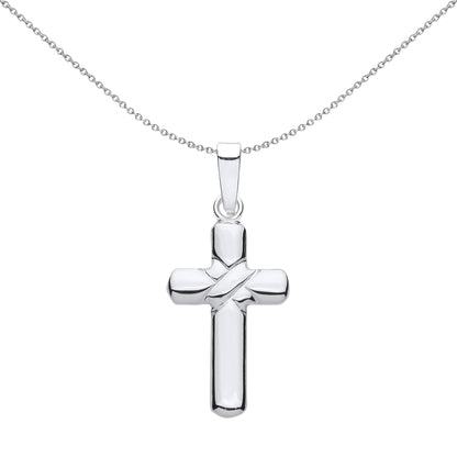 Unisex Silver  Kiss Wrap Plain Rounded Cross Pendant Necklace - GVX095