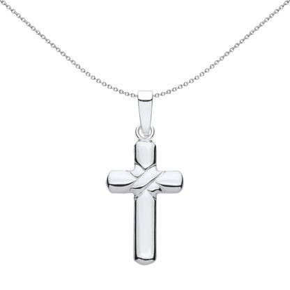 Unisex Silver  Kiss Wrap Plain Rounded Cross Pendant Necklace 18" - GVX095