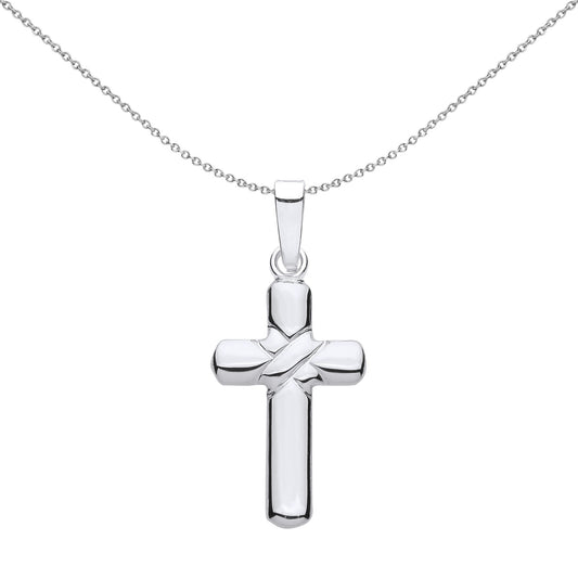 Unisex Silver  Kiss Wrap Plain Rounded Cross Pendant Necklace - GVX095