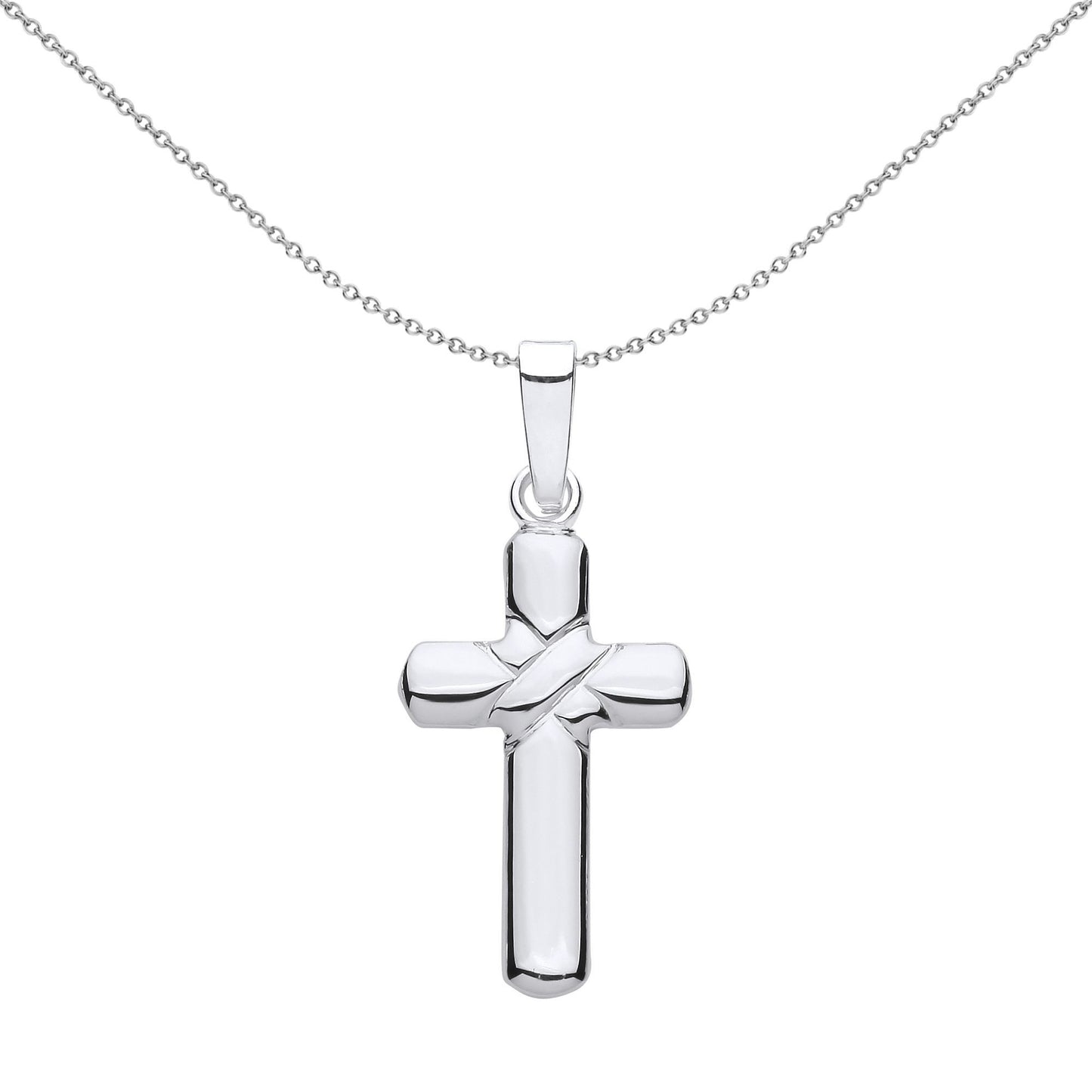 Unisex Silver  Kiss Wrap Plain Rounded Cross Pendant Necklace - GVX095