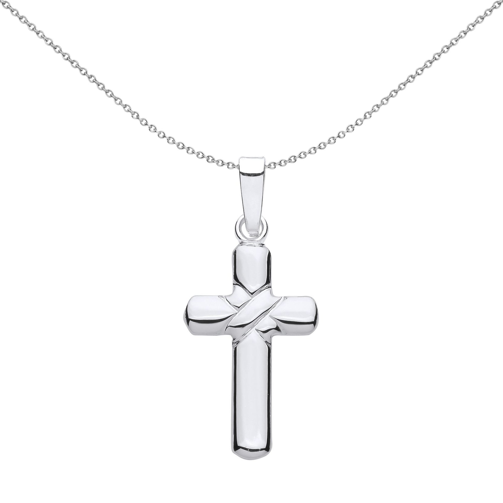Unisex Silver  Kiss Wrap Plain Rounded Cross Pendant Necklace - GVX095