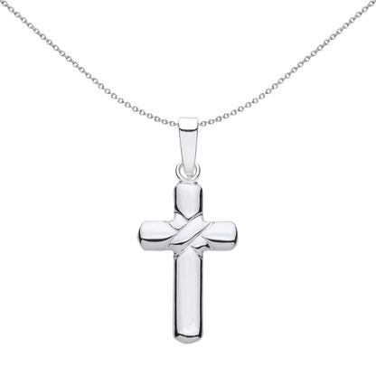 Unisex Silver  Kiss Wrap Plain Rounded Cross Pendant Necklace - GVX095