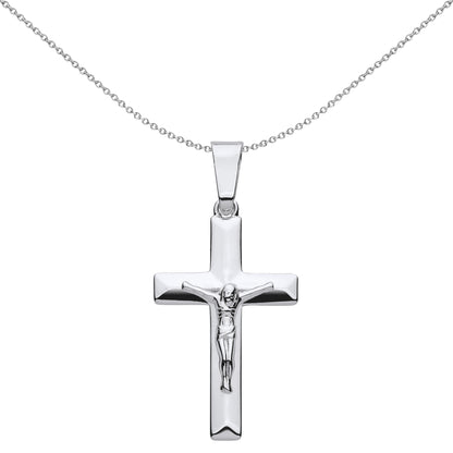 Unisex Silver  Flat Prism Bevelled Crucifix Cross Pendant Necklace - GVX097