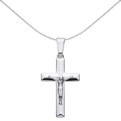 Unisex Silver  Flat Prism Bevelled Crucifix Cross Necklace 18" - GVX097