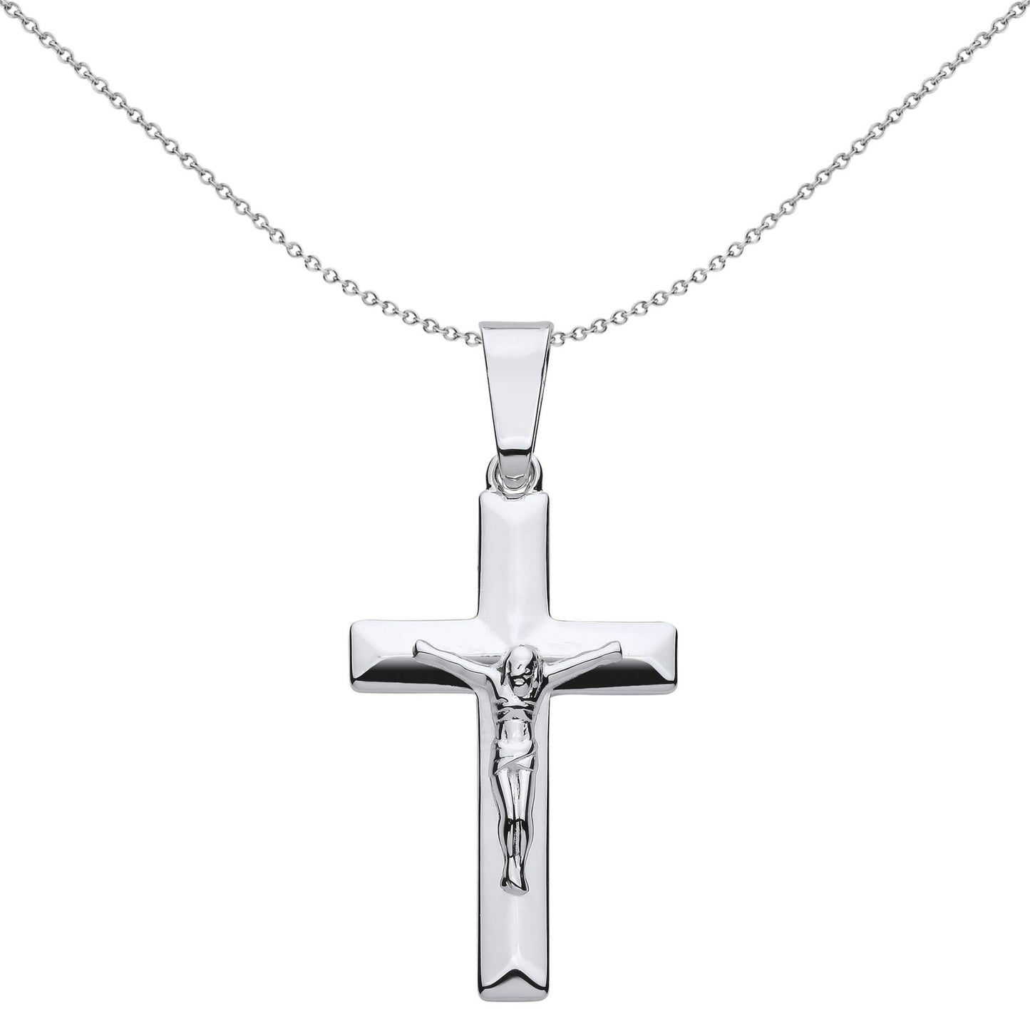 Unisex Silver  Flat Prism Bevelled Crucifix Cross Necklace - GVX097