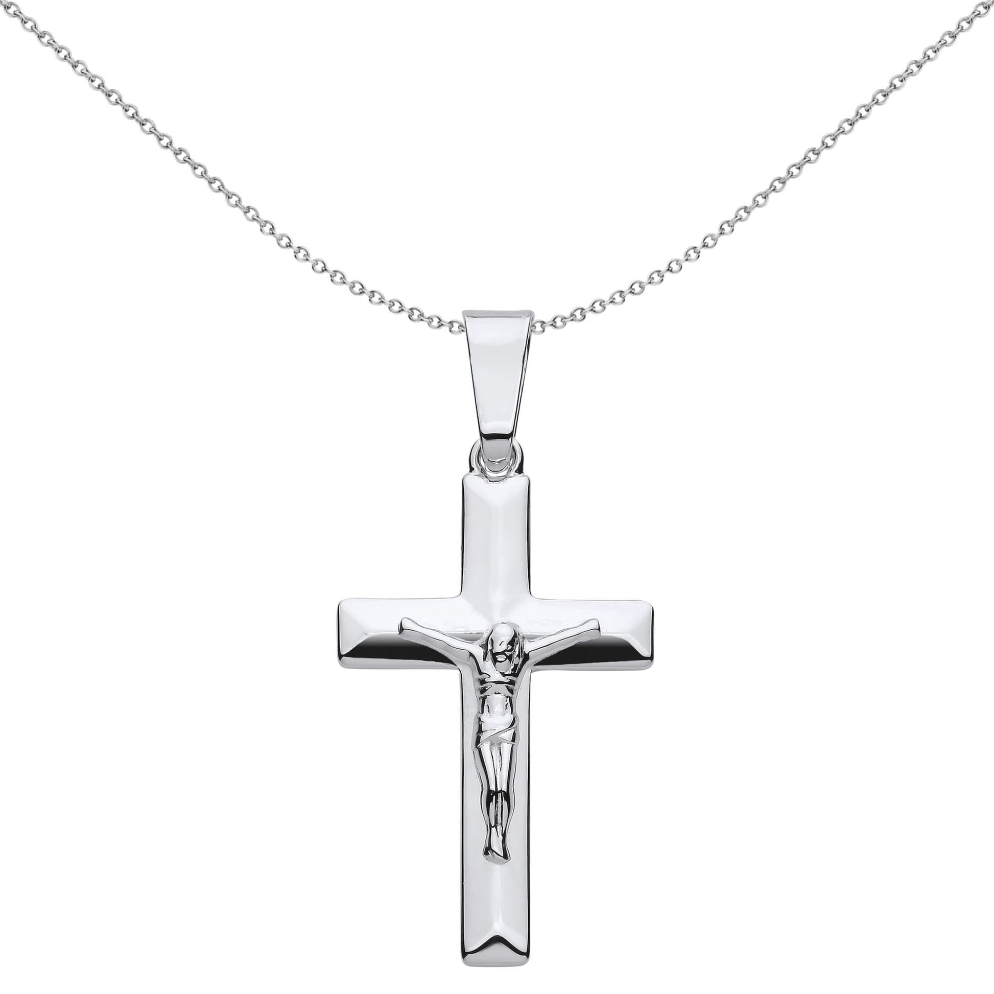 Unisex Silver  Flat Prism Bevelled Crucifix Cross Necklace - GVX097