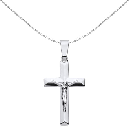 Unisex Silver  Flat Prism Bevelled Crucifix Cross Necklace - GVX097