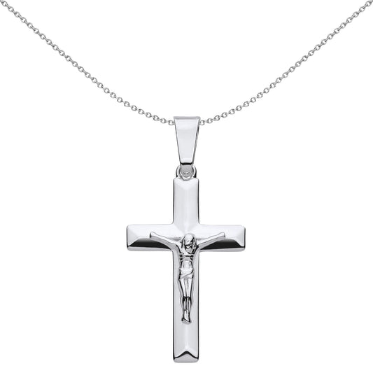 Unisex Silver  Flat Prism Bevelled Crucifix Cross Necklace - GVX097
