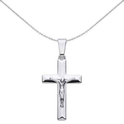 Unisex Silver  Flat Prism Bevelled Crucifix Cross Necklace 18" - GVX097