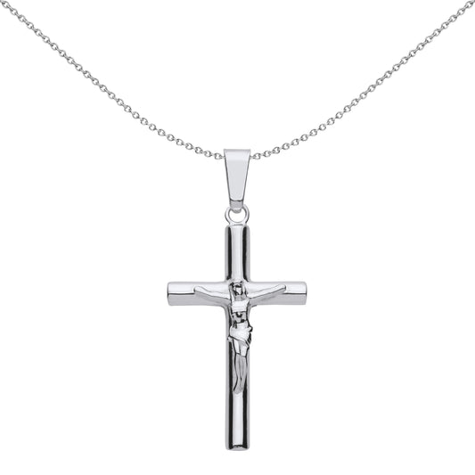 Unisex Silver  Round Tube Crucifix Cross Pendant Necklace - GVX098