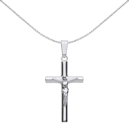 Unisex Silver  Round Tube Crucifix Cross Pendant Necklace - GVX098