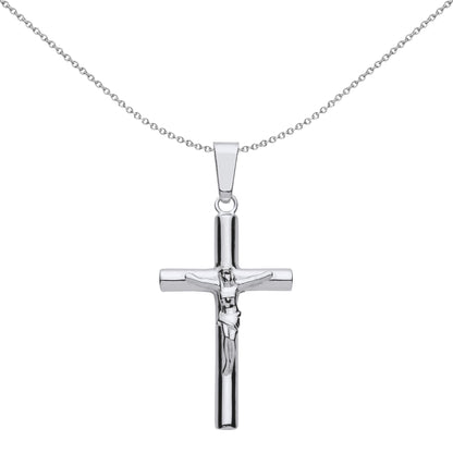 Unisex Silver  Round Tube Crucifix Cross Pendant Necklace - GVX098