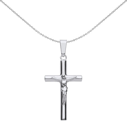 Unisex Silver  Round Tube Crucifix Cross Pendant Necklace 18 inch - GVX098