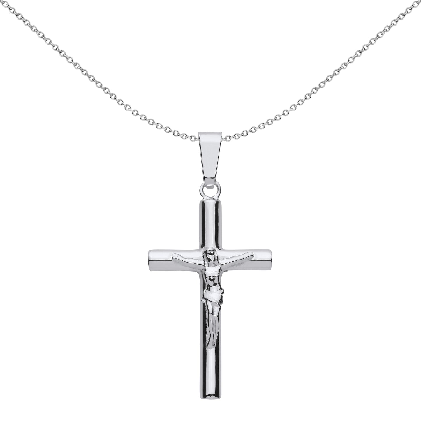 Unisex Silver  Round Tube Crucifix Cross Pendant Necklace 18 inch - GVX098