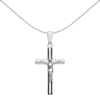 Unisex Silver  Round Tube Crucifix Cross Pendant Necklace 18 inch - GVX098