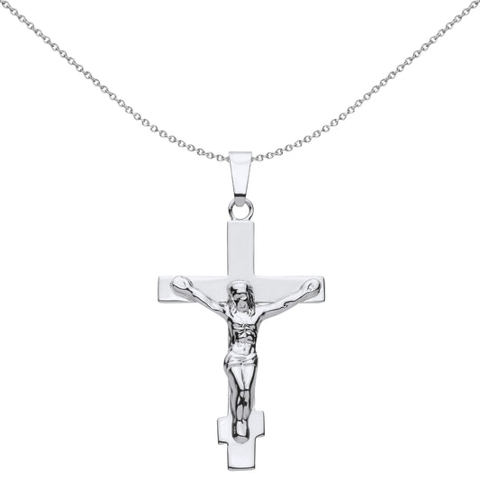 Unisex Silver  Flat Orthodox Crucifix Cross Pendant Necklace - GVX099