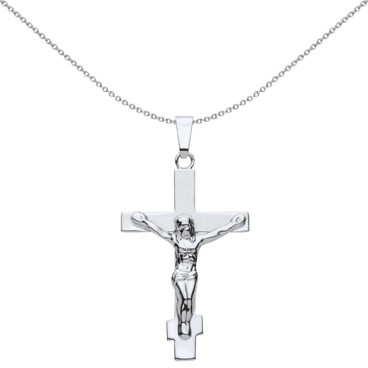 Unisex Silver  Flat Orthodox Crucifix Cross Pendant Necklace - GVX099