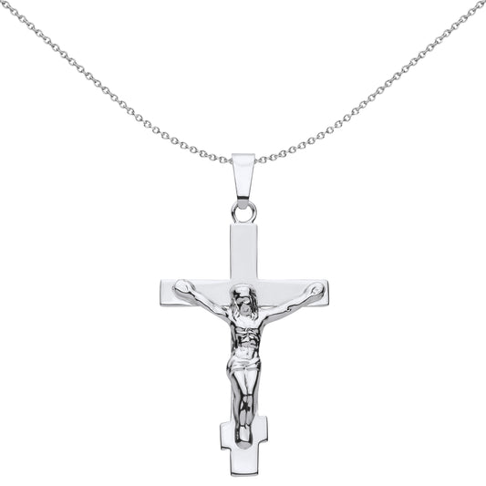 Unisex Silver  Flat Orthodox Crucifix Cross Pendant Necklace 18" - GVX099