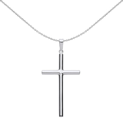 Unisex Silver  Minimalist Round Tube Latin Cross Necklace 18" - GVX101