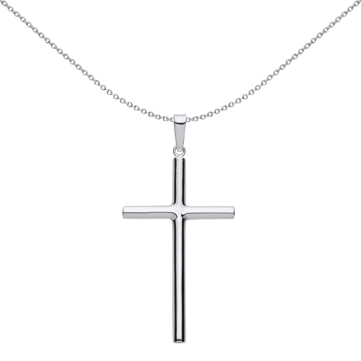 Unisex Silver  Minimalist Round Tube Latin Cross Necklace 18" - GVX101