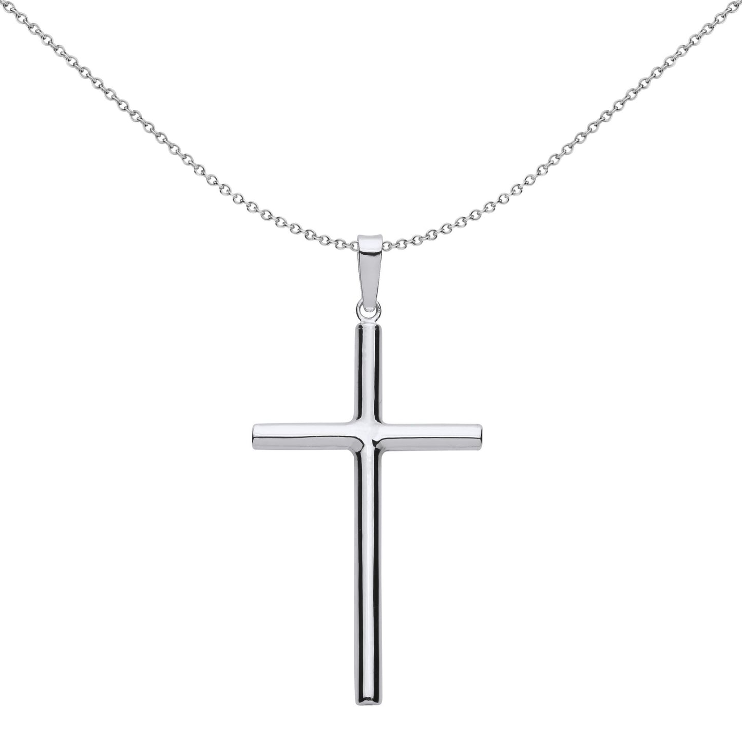 Unisex Silver  Minimalist Round Tube Latin Cross Necklace - GVX101