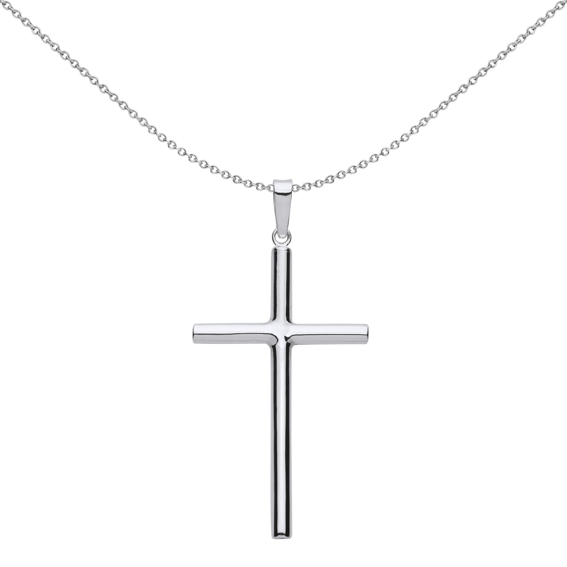 Unisex Silver  Minimalist Round Tube Latin Cross Necklace - GVX101