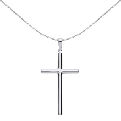 Unisex Silver  Minimalist Round Tube Latin Cross Pendant Necklace - GVX101