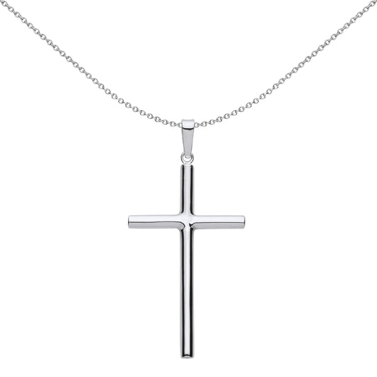 Unisex Silver  Minimalist Round Tube Latin Cross Pendant Necklace - GVX101